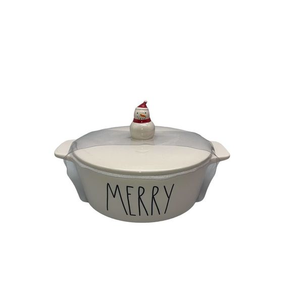 Rae Dunn Merry Baking Dish With Snowman on The Lid - Picture 1 of 3